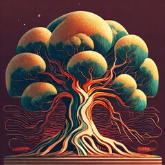 A painting of a tree with  an ultrafine detailed painting.