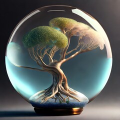 A glass ball with a tree inside of it