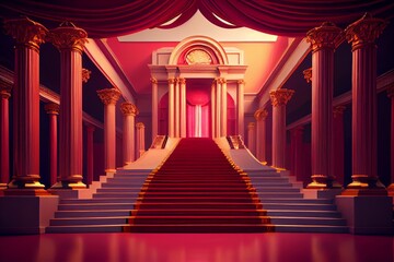 Red stairs leading to the entrance to the theater. Generative AI