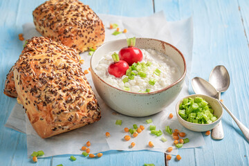 Homemade and crunchy corn bun for spring and fresh breakfast.