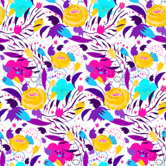 Seamless floral pattern. Bright contrast colors.