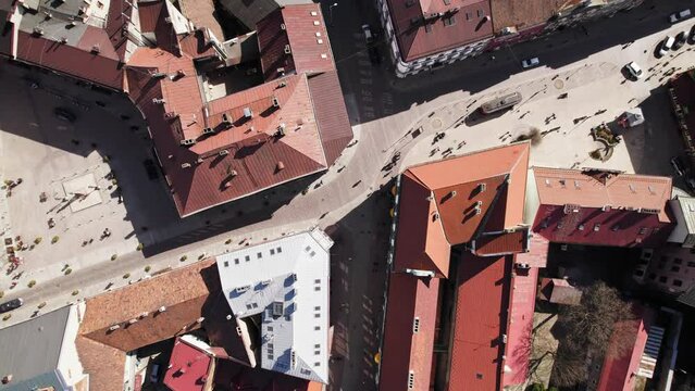 Tarnow Rural Poland Rise Spin Left Top Down View Rural Drone Aerial Historical Town Planning Architecture Still Life Spring Drone Aerial Historical