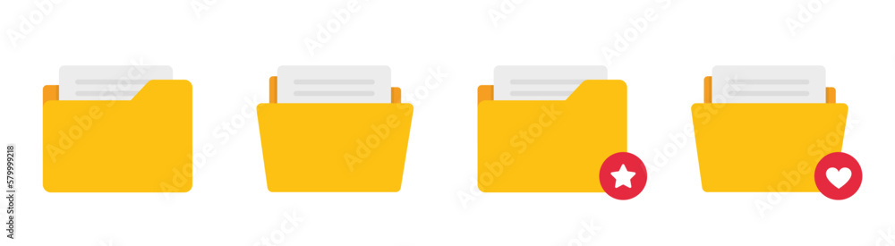 Poster folder icons set. file document in organizing folder. documents archive. binder signs in flat style.