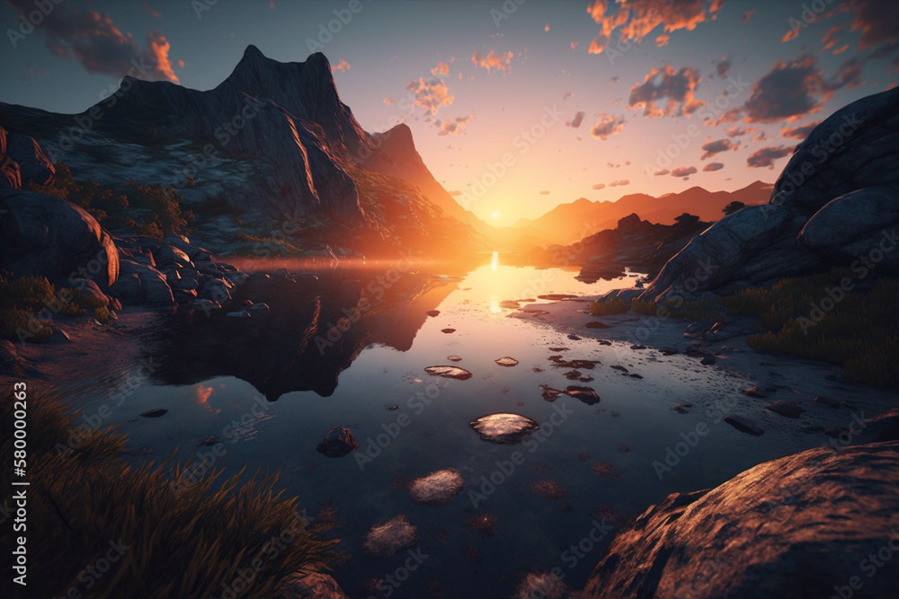 Canvas Prints beautiful on the lake surrounded by mountains generative ai