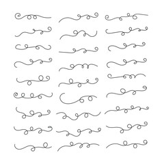 Obraz premium set of Hand drawn calligraphy font style Decorative Elements Text Ornaments curly thin line swings swashes Flourishes Swirls text divider flourish doodle vector illustration by poster, banner