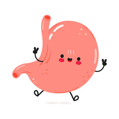 Cute funny stomach jumping character. Vector hand drawn cartoon kawaii character illustration icon. Isolated on white background. Stomach character concept