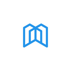 Letter M logo in a moden style with cut out slash and lines. Vector
