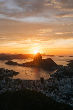 Famous Sugarloaf Mountain of Rio de Janeiro during sunrise