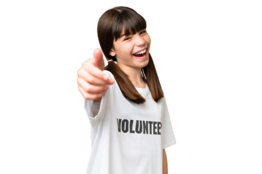 Little volunteer girl over isolated background with thumbs up because something good has happened