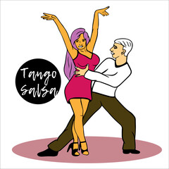 couple is dancing sports dances. Latin American dances, tango is danced by man and woman. Salsa dancers. passionate couple. Advertising of dance studio, lessons, master classes, parties, events.