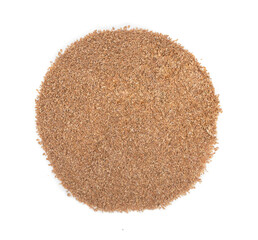 Heap of wheat fiber isolated on a white background top view. Healthy, fitness eating.