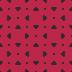 Seamless pattern black heart shape red background. Texture design for fabric, tile, banner, template, card, poster, backdrop, wall. Vector illustration.