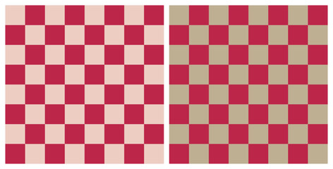 Seamless checkered pattern background. Trend color of the year 2023 Viva Magenta. Design texture elements for fabric, tile, banner, template, card, cover, poster, backdrop, wall. Vector illustration.