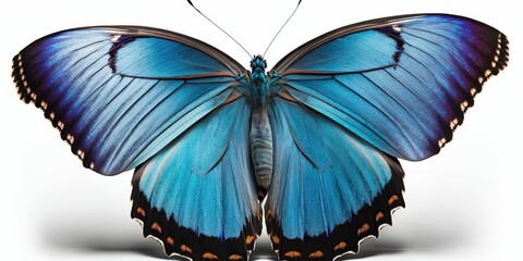 A stunning blue butterfly with closed wings on a white background, standing alone, Generative AI