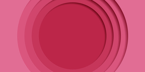 Red paper cut out circle pattern in layers. 3D gradient background. Trend color of the year 2023, viva magenta. Design element for card, cover, banner, poster, backdrop, wall. Vector illustration.