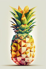 Pineapple on the yellow pastel background, colorblocks technique. Generative AI