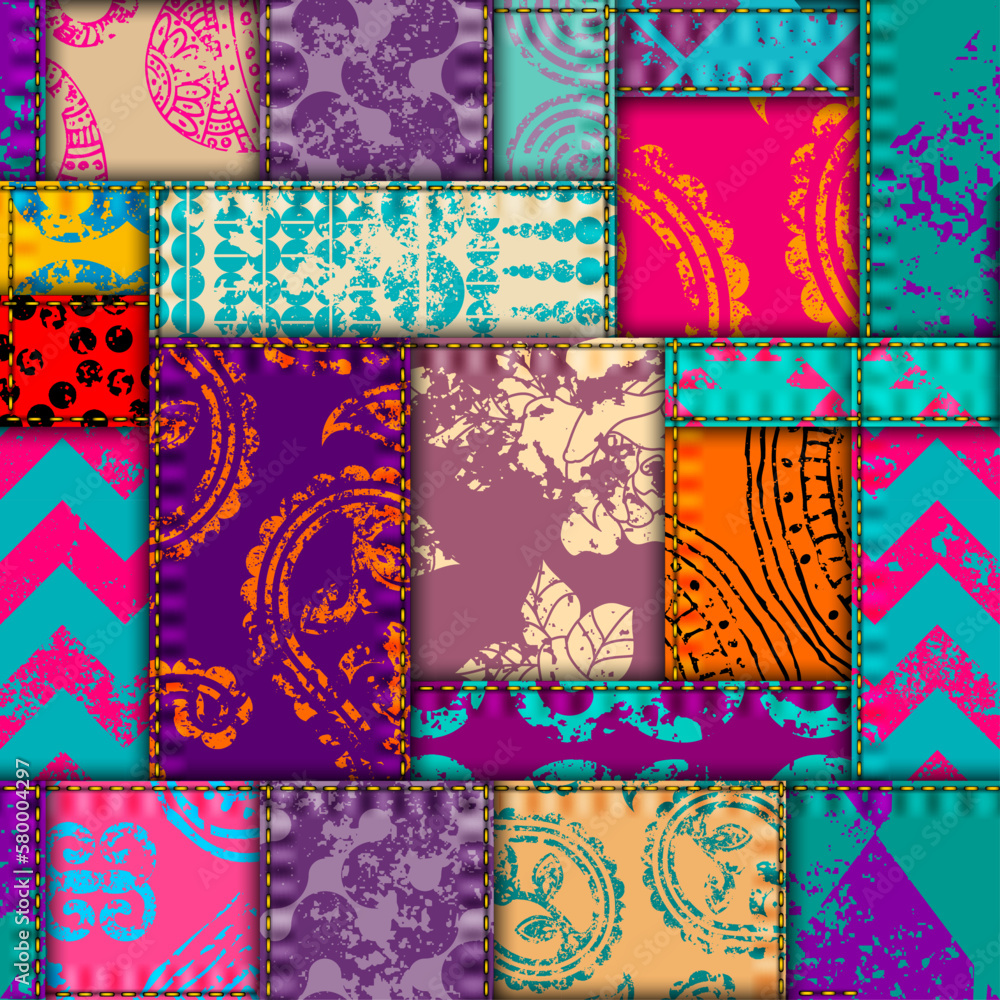 Poster Geometric abstract pattern. Bright patchwork style