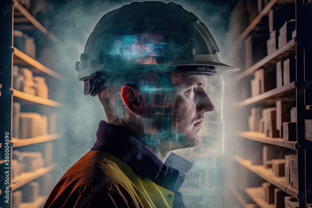 Poster technological engineer portrait ensuring high-quality and precise production quota on factory assemb