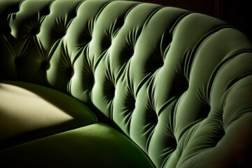 Obraz premium Close up of a green fabric sofa with moody shadows. Generative AI.