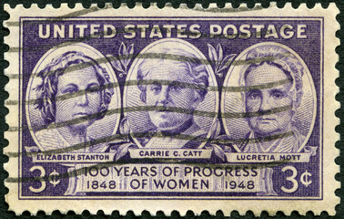 USA - 1948: shows Elizabeth Cady Stanton, Carrie Chapman Catt, Lucretia Mott, Century of progress...