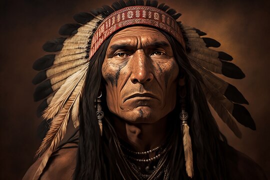 Portrait of middle aged Native American Indian Apache 