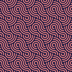 Vector design seamless pattern of infinity sign for labels and frames for packaging luxury goods in a trendy linear style a simple and bright red lines on a purple background