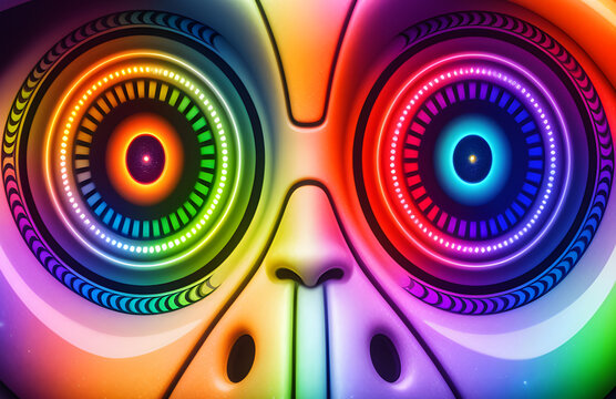 The eyes of an alien creature awakens the concept of artificial intelligence, Technologies of our future, artificial intelligence generation. A neural network. Digital images. Artificial intelligence 