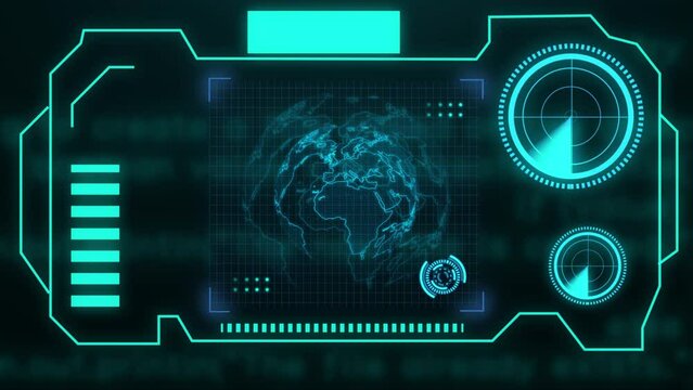 Futuristic HUD Interface Screen with Earth HUD and Data HUD Display animation 4k footage.