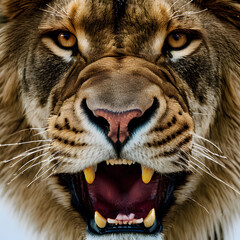 lion portrait in close up roaring
