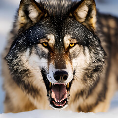 portrait closeup siberian wolf roaring
