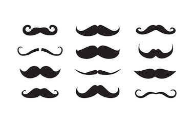 set of mustaches. vector illustration. set of different male mustaches. black collection
 flat icons.