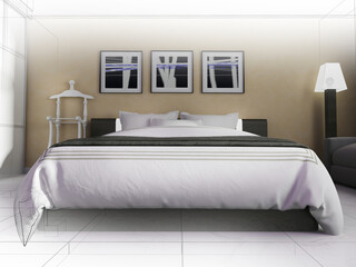 Bedroom in a modern interior, 3d rendering