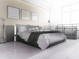 Bedroom in a modern interior, 3d rendering