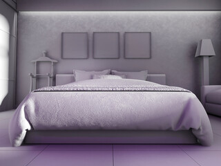 Fototapeta na wymiar Bedroom in a modern interior, 3d rendering