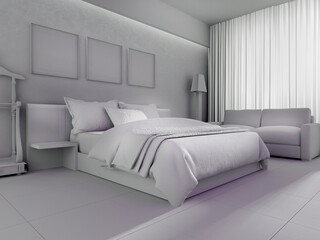 Bedroom in a modern interior, 3d rendering