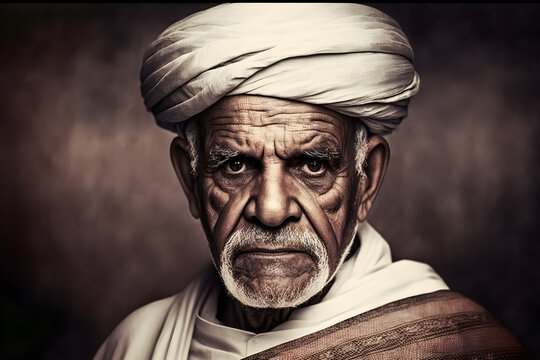 Portrait of a wise muslim old man. Neural network AI generated art