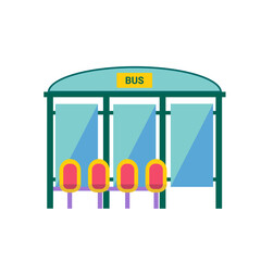 Vector Illustration of Bus Stop with Seats isolated on white background. Flat Design Style.