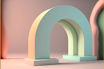 Abstract architectural concept, interior and exterior design. Pastels, colorful. Background or wallpaper. Generative AI