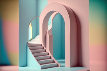 Abstract architectural concept, interior and exterior design. Pastels, colorful. Background or wallpaper. Generative AI