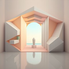 Abstract architectural concept, interior and exterior design. Pastels, colorful. Background or wallpaper. Generative AI