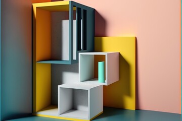 Abstract architectural concept, interior and exterior design. Pastels, colorful. Background or wallpaper. Generative AI