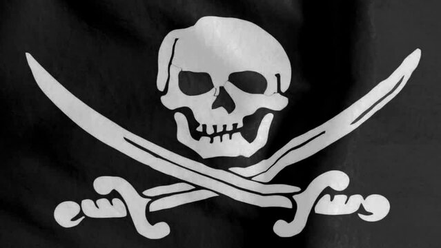 Pirate Flag. Seamless loop animation of the Pirate Flag. Jolly Roger 4K.