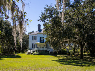 Hopsewee Plantation, Georgetown, near Myrtle Beach in South Carolina, framed by trees with Spanish...