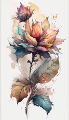 イラスト 水彩 背景 花 鳥 植物 自然 アート, generative ai