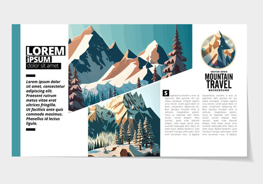 Brochure, ebook or presentation mockup ready for use, vector illustration with flat style background. Mountain background at cartoon style.  