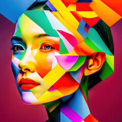 Porträt eine Frau Patchwork Op-Art Abstrakt Surreal Artwork Generative AI Digital Art Kunst Cover Hintergrund Wandbild