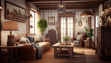 Modern living room 3d render Generative AI