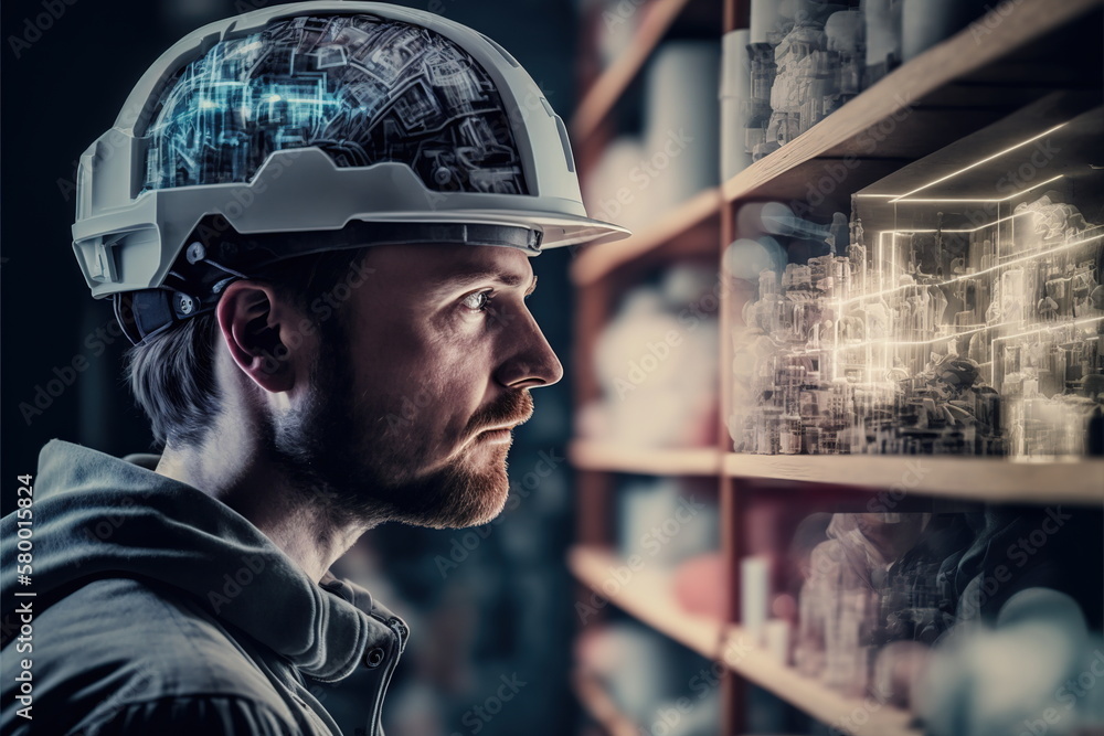 Poster technological engineer portrait ensuring high-quality and precise production quota on factory assemb