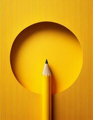 Pencil and round hole with copy space, minimalistic concept template, created with generative AI