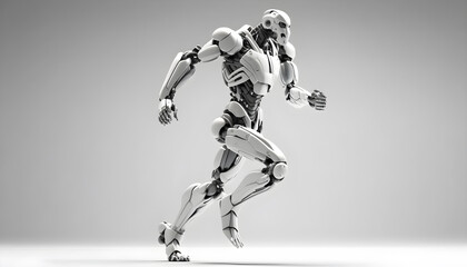 Fototapeta na wymiar robot white metal running isolated white back ground -AI-generated